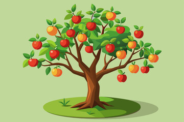  Delicious apple and  tree with fruits vector art illustration 