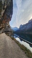 Side view of Gosausee in cloudy day