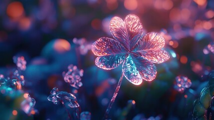Ethereal Glow: A Neon Clover in a Dreamlike Field