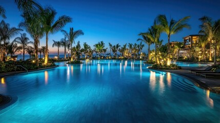 Tropical Resort Pool at Dusk