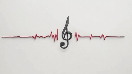 a 16th music note in the middle of an ekg rhythm, lineart, red, isolated on white, single line, low detail, basic, simple 