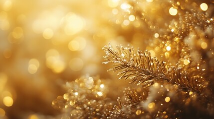 Gold Christmas tree background of defocused lights.