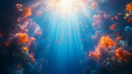 ocean day, fish swimming in the deep blue ocean