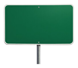 Green blank road sign on metal post
