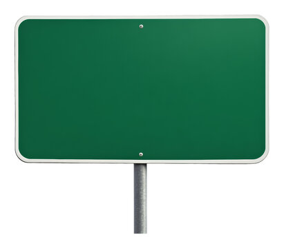 Green blank road sign on metal post