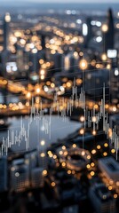 Obraz premium Dynamic stock market trends are visually represented with a world map overlay, highlighting global connections and financial activity