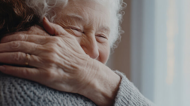 Heartfelt moment of caregiver embracing elderly person with warmth and compassion