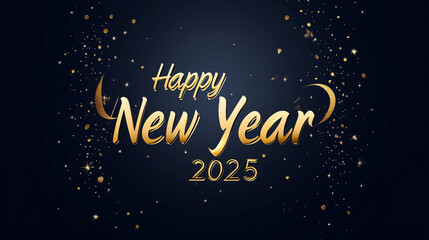 Happy New Year 2025 golden text with elegant background isolated on dark background. Elegant background happy new year. Luxuryous background for happy new years 2025.