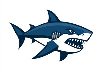 Fototapeta premium Minimalistic vector illustration of a shark logo in blue and white colors on a white background, threatening, aggressive, strong, powerful