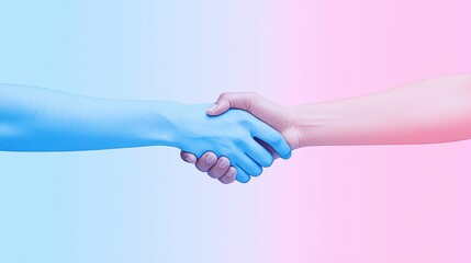 Handshake symbolizing cooperation and unity in a minimalist digital environment