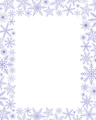 Snowflakes festive Christmas rectangular vertical frame simple hand drawn vector illustration, New Year winter holiday celebration decor, template perfect for invitation, card, poster, banner design