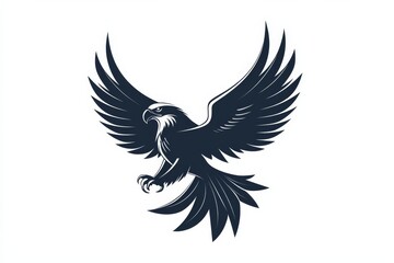 Fototapeta premium Minimalistic vector illustration of an eagle logo in dark gray and white colors on a white background, threatening, aggressive, strong, powerful