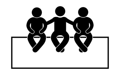 stickman figure togetherness team. cartoon sit with friends. icon silhouette.