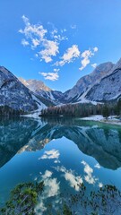 Reflection in Braies lake portrait mode