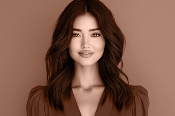 Naklejka premium Mocha mousse brown portrait of a modern woman embracing minimalism. Modern trendy tone hue shade