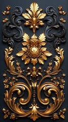 Intricate Symmetrical Gold Ornamental Design on Black Background