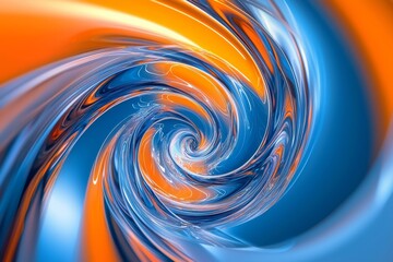 Abstract blue and orange background with a glass spiral in the center, creating an elegant and modern design for TV news in the style of digital animation