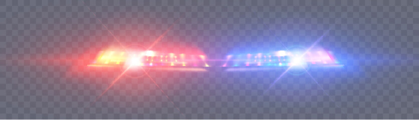 Police LED Red and Blue Flashing Beacons. Emergency Flashing Beacons, Chase Siren and Patrol Car. Vector  © MAKSYM