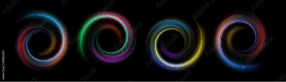 Poster magical glow of bright comet with glare and shine. light twirl for game interface design. vector