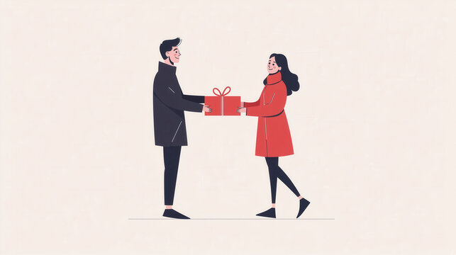 Happy couple giving gifts