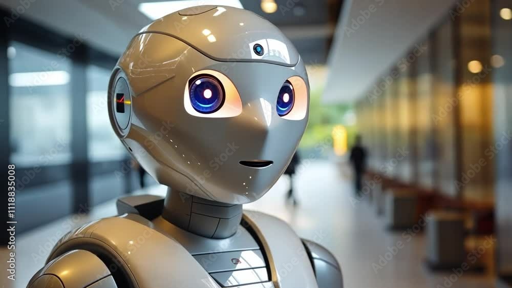 Aufkleber a sleek robotic assistant engages with visitors in a contemporary retail space, demonstrating advanc