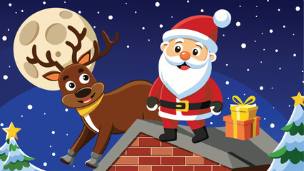 Christmas 3d illustration of snow man snowflakes, reindeer, pine tree, sledge, gift boxes snow falling decoration celebration new year winter background 