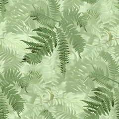 Delicate Green Fern Fronds Pattern, Soft Light, Close-Up, Nature Background, Botanical Design