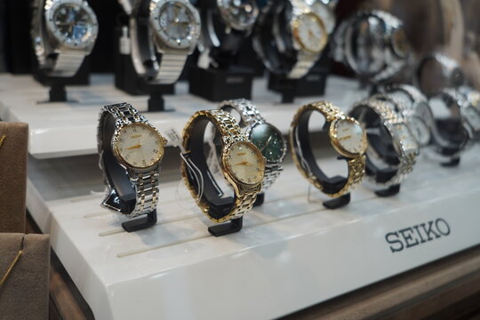Heraklion , Greece, 08 08 2024 : luxury watches brand on display , Seiko