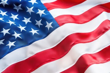 Fototapeta premium Close-up of the American flag with its iconic stars and stripes. Symbol of national pride and patriotism.