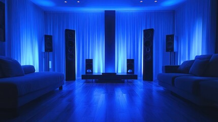 Fototapeta premium Home Theater Setup with Blue Lighting