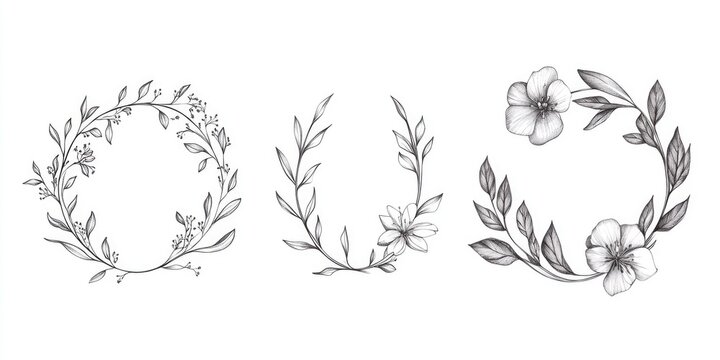 A set of four wreaths, each with its own unique design and watercolor effect. Perfect for wedding invitations, event decorations, or personalized craft projects.