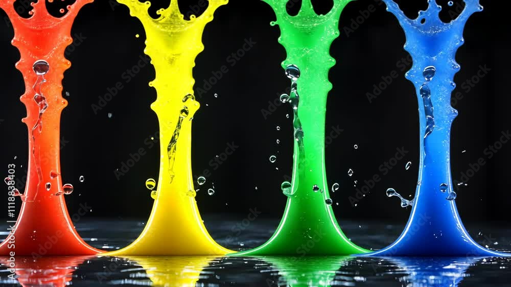 Poster vibrant colors splash in a dynamic display of liquid art at a creative studio during an experimental