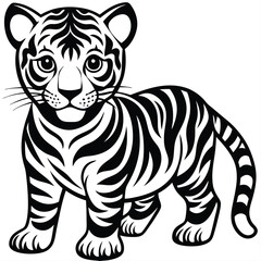 Fototapeta premium Cartoon Tiger Baby On A Isolated White Background