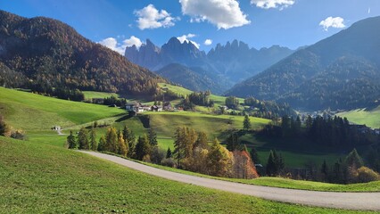 Landscape with village and mountain in Italian alps