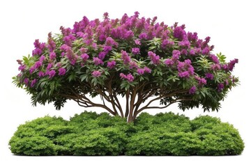 Obraz premium Tropical plant purple flower fence bush green shrub tree isolated on white background with clipping path.