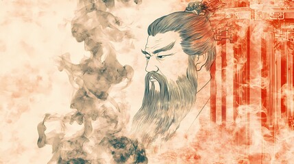 Fototapeta premium Mystical Background Featuring Chinese Sage Symbolizing Eastern Wisdom and Serenity
