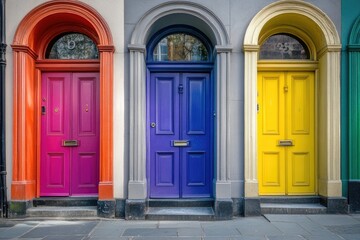 Multi-colored doors, vibrant and inviting.