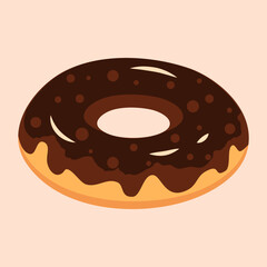 Yummy donut with chocolate glaze in simple style. Appetising dessert vector illustration. Side view of a sweet and cute pastry.
