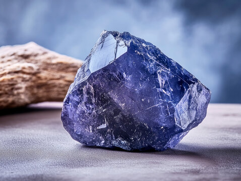 Discovering the beauty of iolite against a minimalist backdrop featuring intriguing textures and hues