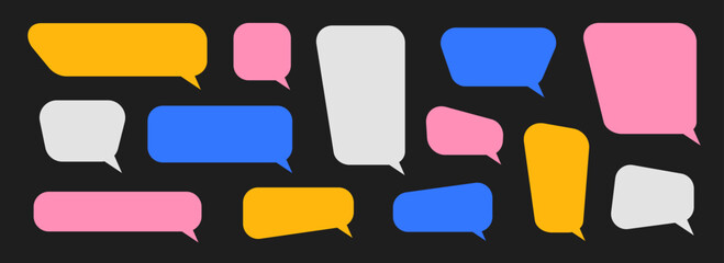 Empty speech bubble collection. Colorful cartoon text box set. Comic chat message balloon pack for poster, label, tag, banner, badge, sticker. Pop art doodle frame or border bundle. Vector