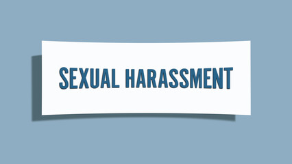 Sexual harassment. A card isolated on blue background.