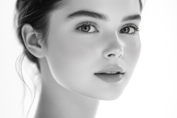 Fototapeta premium Close-up image of a woman's face with soft lighting, emphasizing features and textures.