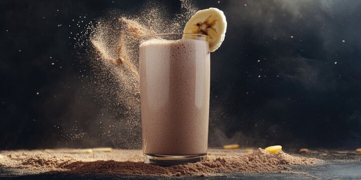 Healthy nutrition drink with banana and chocolate flavor