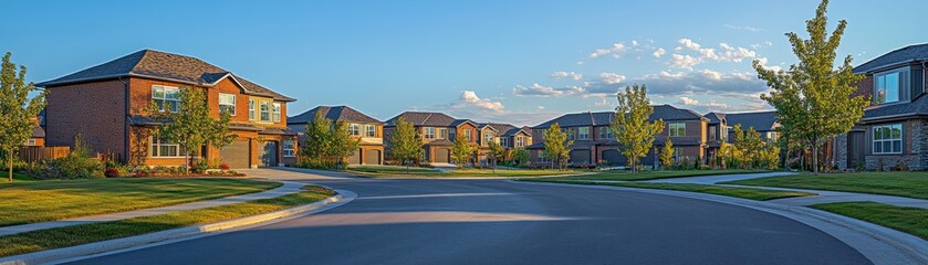 Residential area development suburban neighborhood real estate photography evening light wide angle community lifestyle