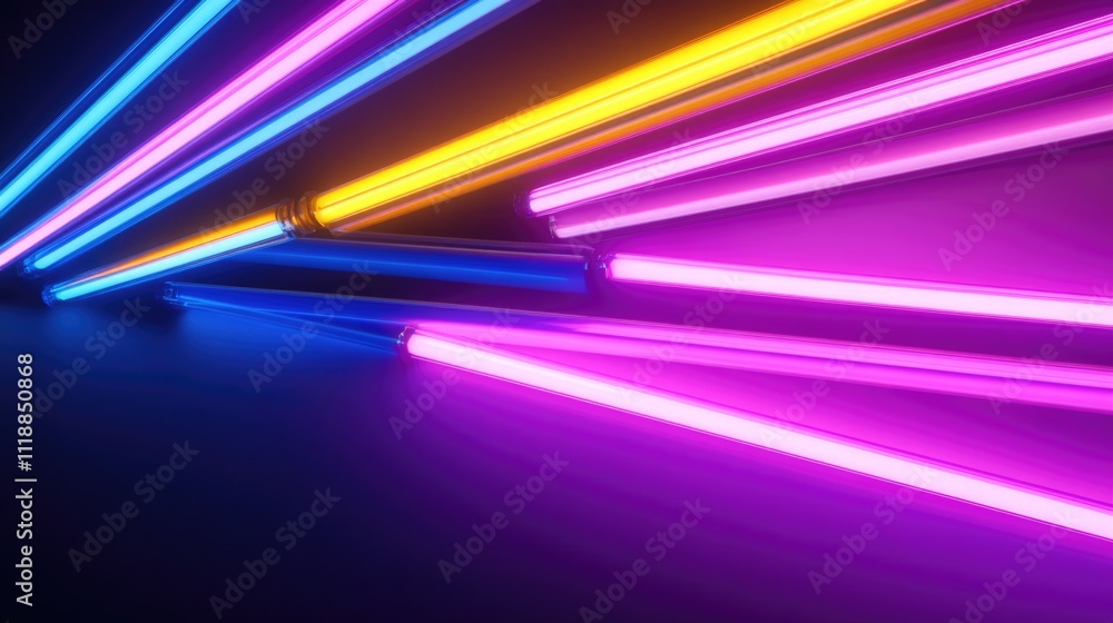 Poster electric neon lights in blurry motion, creating an abstract and dynamic background for use in variou