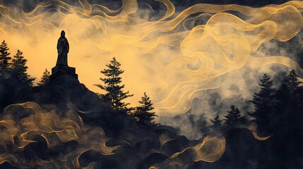 Mystical Background Featuring Chinese Sage Symbolizing Eastern Wisdom and Serenity