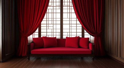 Unique Crimson Satin Curtains and Drapes with Exotic Details