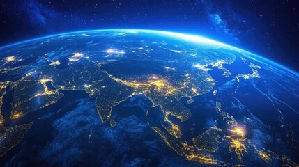 Fototapeta premium The Earth as seen from space, with urban lighting highlighted over Europe.