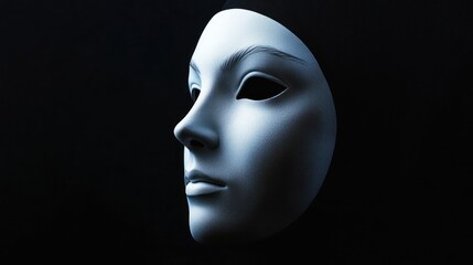 A stylized, featureless mask against a dark background, evoking themes of identity and emotion.