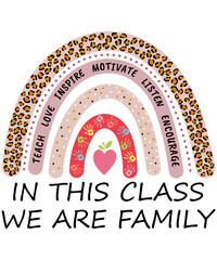 Naklejka premium in this class we are family cute rainbow leopard illustration design for back to school